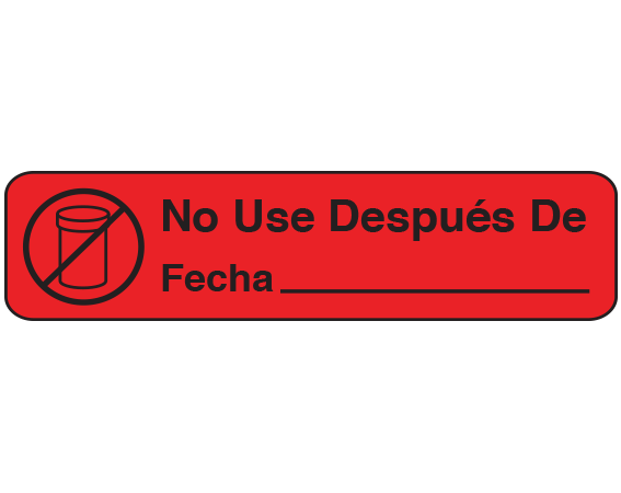 A-50-ES Red 3/8" x 1-1/2" Pharmacy Auxiliary Labels for Prescription Containers - Spanish Version - With Imprint: (Spanish) DO NOT USE AFTER / DATE _______