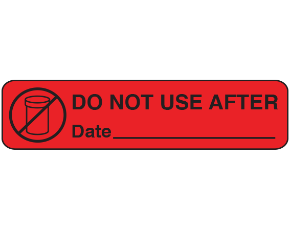 A-50 Red 3/8" x 1-1/2" Pharmacy Auxiliary Labels for Prescription Containers - English Version - With Imprint: DO NOT USE AFTER / DATE _______