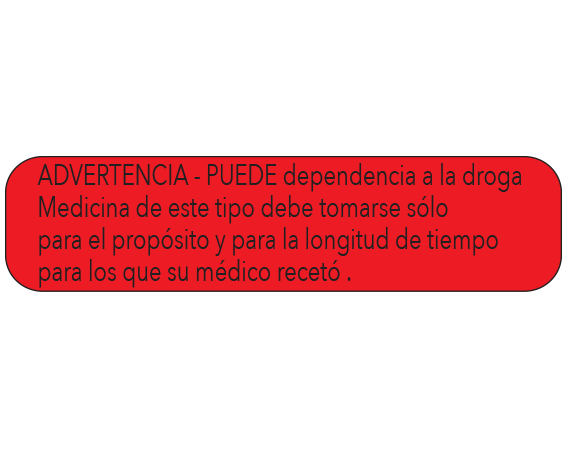 A-53-ES Red 3/8" x 1-1/2" Pharmacy Auxiliary Labels for Prescription Containers - Spanish Version - With Imprint: (Spanish) WARNING - MAY BE HABIT-FORMING / MEDICINE OF THIS TYPE SHOULD BE / TAKEN ONLY FOR THE PURPOSE AND FOR / THE LENGTH OF TIME FOR WHICH YOUR / PHYSICIAN PRESCRIBED IT.