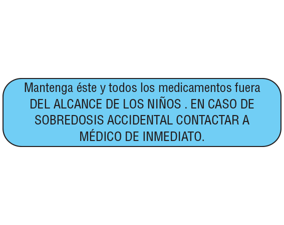 A-54-ES Blue 3/8" x 1-1/2" Pharmacy Auxiliary Labels for Prescription Containers - Spanish Version - With Imprint: (Spanish) KEEP THIS AND ALL MEDICINES OUT / OF CHILDRENS REACH. IN CASE OF / ACCIDENTAL OVERDOSE CONTACT A / PHYSICIAN IMMEDIATELY.
