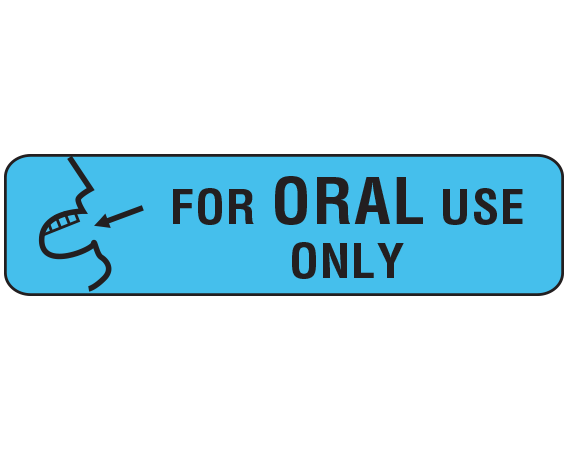 A-551 Blue 3/8" x 1-1/2" Pharmacy Auxiliary Labels for Prescription Containers - English Version - With Imprint: FOR ORAL USE / ONLY