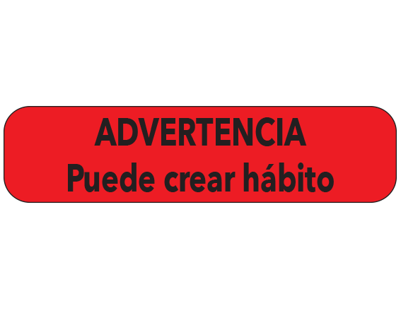 A-57-ES Red 3/8" x 1-1/2" Pharmacy Auxiliary Labels for Prescription Containers - Spanish Version - With Imprint: (Spanish) WARNING / MAY BE HABIT FORMING