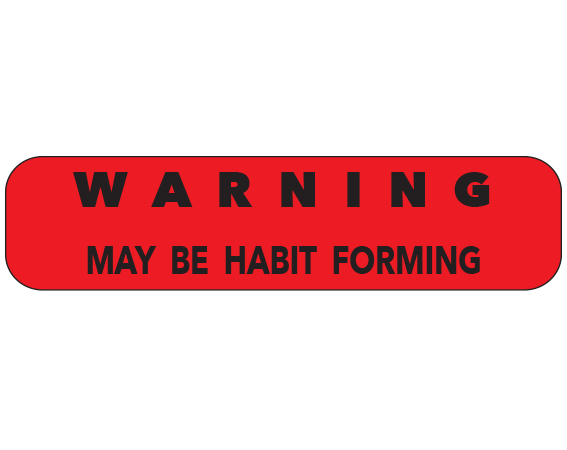 A-57 Red 3/8" x 1-1/2" Pharmacy Auxiliary Labels for Prescription Containers - English Version - With Imprint: WARNING / MAY BE HABIT FORMING