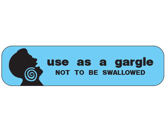 A-591 Blue 3/8" x 1-1/2" Pharmacy Auxiliary Labels for Prescription Containers - English Version - With Imprint: USE AS A GARGLE / NOT TO BE SWALLOWED