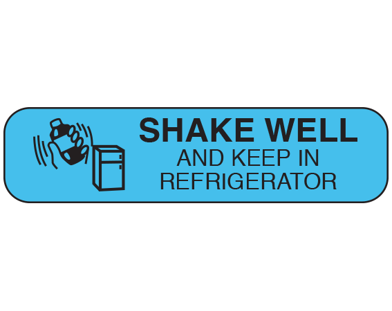 A-60D Blue 3/8" x 1-1/2" Pharmacy Auxiliary Labels for Prescription Containers - English Version - With Imprint: SHAKE WELL / AND KEEP IN / REFRIGERATOR