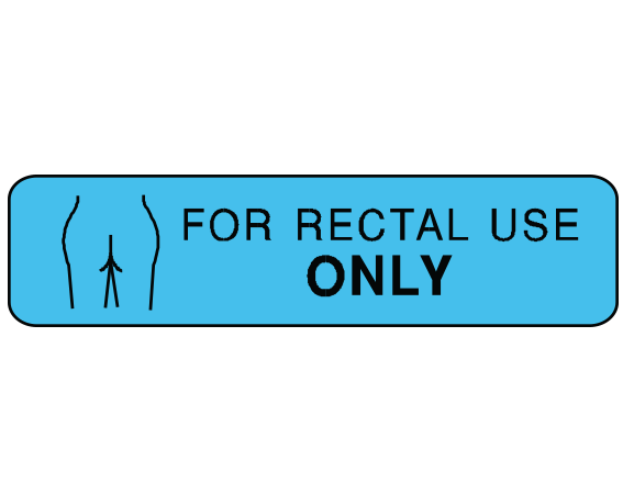 A-64 Blue 3/8" x 1-1/2" Pharmacy Auxiliary Labels for Prescription Containers - English Version - With Imprint: FOR RECTAL USE / ONLY