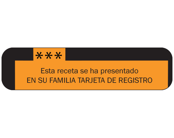 A-67-ES Orange 3/8" x 1-1/2" Pharmacy Auxiliary Labels for Prescription Containers - Spanish Version - With Imprint: (Spanish) THIS PRESCRIPTION HAS BEEN FILED / ON YOUR FAMILY RECORD CARD