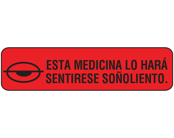 A-68-ES1 Red 3/8" x 1-1/2" Pharmacy Auxiliary Labels for Prescription Containers - Spanish Version - With Imprint: ESTA MEDICINA LO HARA / SENTIRSE SONOLIENTO