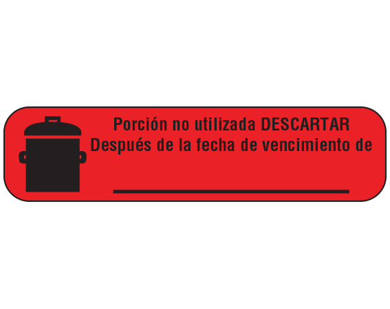A-69-ES Red 3/8" x 1-1/2" Pharmacy Auxiliary Labels for Prescription Containers - Spanish Version - With Imprint: (Spanish) DISCARD UNUSED PORTION / AFTER THE EXPIRATION DATE OF / __________