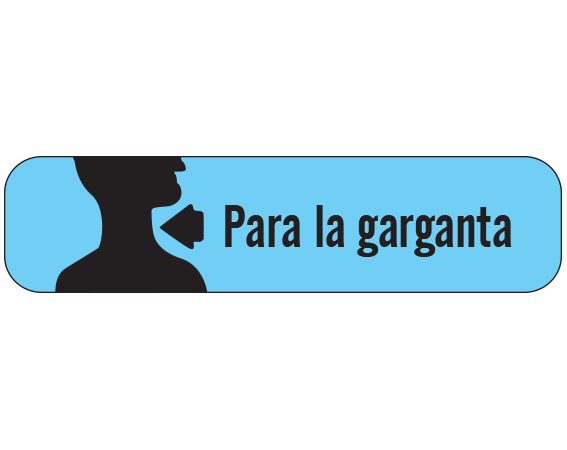 A-71-ES1 Blue 3/8" x 1-1/2" Pharmacy Auxiliary Labels for Prescription Containers - Spanish Version - With Imprint: (Spanish) FOR THE THROAT