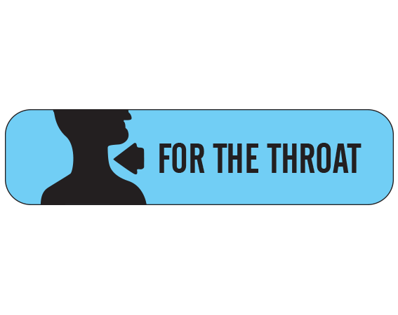 A-71 Blue 3/8" x 1-1/2" Pharmacy Auxiliary Labels for Prescription Containers - English Version - With Imprint: FOR THE THROAT