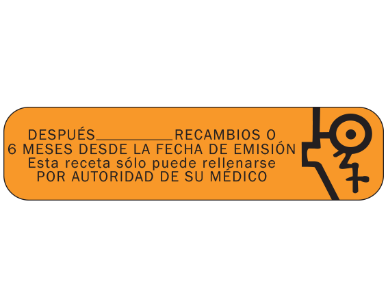 A-78-ES Orange 3/8" x 1-1/2" Pharmacy Auxiliary Labels for Prescription Containers - Spanish Version - With Imprint: (Spanish) AFTER _____ REFILLS OR / 6 MONTHS FROM DATE OF ISSUE / THIS PRESCRIPTION CAN ONLY BE REFILLED / BY AUTHORITY OF YOUR PHYSICIAN