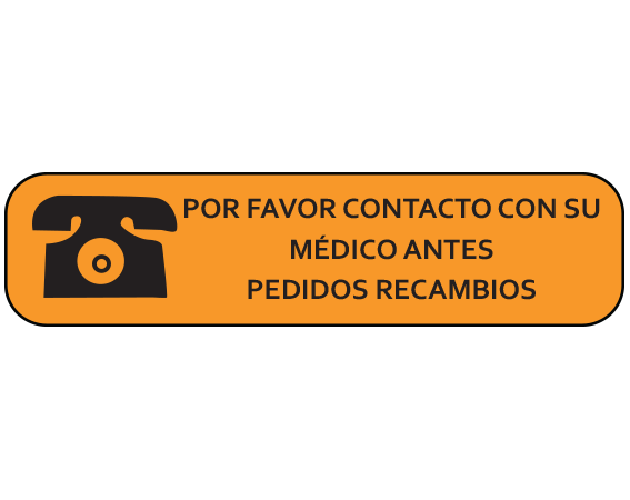 A-79-ES Orange 3/8" x 1-1/2" Pharmacy Auxiliary Labels for Prescription Containers - Spanish Version - With Imprint: (Spanish) PLEASE CONTACT YOUR / PHYSICIAN BEFORE / ORDERING REFILLS
