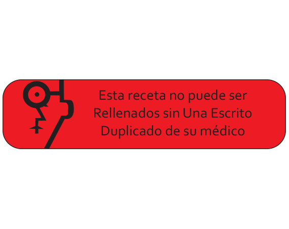 A-80-ES Red 3/8" x 1-1/2" Pharmacy Auxiliary Labels for Prescription Containers - Spanish Version - With Imprint: (Spanish) THIS PRESCRIPTION CANNOT BE / REFILLED WITHOUT A WRITTEN / DUPLICATE FROM YOUR PHYSICIAN