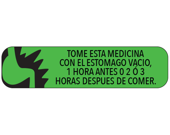 A-83-ES Green 3/8" x 1-1/2" Pharmacy Auxiliary Labels for Prescription Containers - Spanish Version - With Imprint: TOME ESTA MEDICINA / CON EL ESTOMAGO VACIO