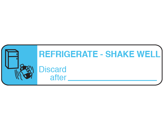 A-89 White 3/8" x 1-1/2" Pharmacy Auxiliary Labels for Prescription Containers - English Version - With Imprint: REFRIGERATE - SHAKE WELL / DISCARD / AFTER _______