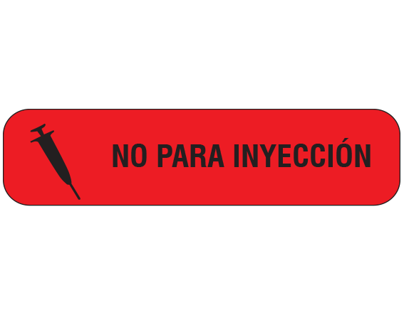 A-90-ES1 Red 3/8" x 1-1/2" Pharmacy Auxiliary Labels for Prescription Containers - Spanish Version - With Imprint: (Spanish) NOT FOR INJECTION