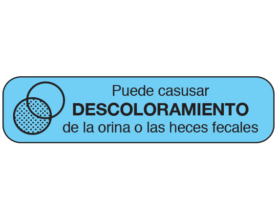 A-91-ES Blue 3/8" x 1-1/2" Pharmacy Auxiliary Labels for Prescription Containers - Spanish Version - With Imprint: Puede causar / DESCOLORAMIENTO / de la orina o las heces fecales