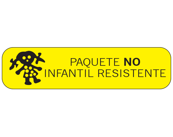 A-92-ES1 Yellow 3/8" x 1-1/2" Pharmacy Auxiliary Labels for Prescription Containers - Spanish Version - With Imprint: (Spanish) PACKAGE NOT / CHILD RESISTANT
