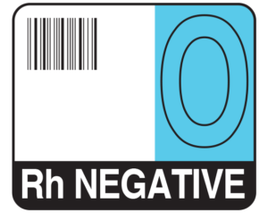 White 1-1/2" x 1-3/4" Bar Coded Group Type Blood Identification Labels - Codabar  - With Imprint: O / Rh NEGATIVE