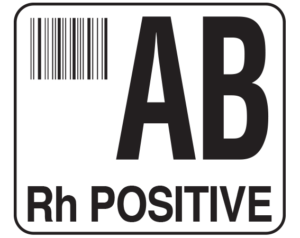 White 1-1/2" x 1-3/4" Bar Coded Group Type Blood Identification Labels - Codabar  - With Imprint: AB / Rh POSITIVE