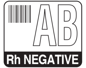 White 1-1/2" x 1-3/4" Bar Coded Group Type Blood Identification Labels - Codabar  - With Imprint: AB / Rh NEGATIVE