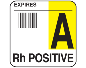 White 1-3/4" x 1-3/4" Bar Coded Group Type Blood Identification Labels - Codabar  - With Imprint: EXPIRES / A / Rh POSITIVE