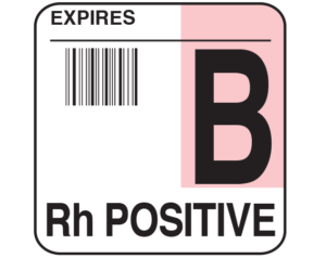 White 1-3/4" x 1-3/4" Bar Coded Group Type Blood Identification Labels - Codabar  - With Imprint: EXPIRES / B / Rh POSITIVE