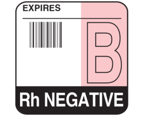 White 1-3/4" x 1-3/4" Bar Coded Group Type Blood Identification Labels - Codabar  - With Imprint: EXPIRES / B / Rh NEGATIVE