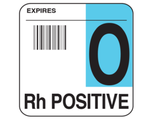 White 1-3/4" x 1-3/4" Bar Coded Group Type Blood Identification Labels - Codabar  - With Imprint: EXPIRES / O / Rh POSITIVE