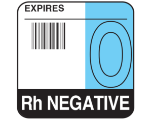 White 1-3/4" x 1-3/4" Bar Coded Group Type Blood Identification Labels - Codabar  - With Imprint: EXPIRES / O / Rh NEGATIVE