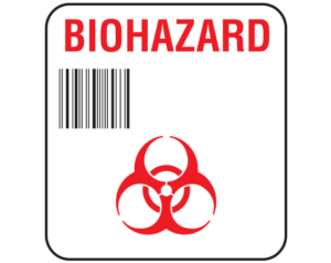White 1-7/8" x 1-3/4" Bar Coded Information Labels for Blood Testing - Codabar  - With Imprint: BIOHAZARD