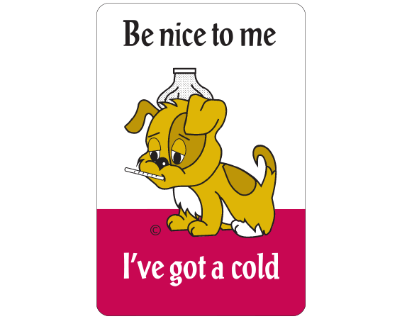 AWARD-15 White 3" x 2" Pediatric Award Stickers - With Imprint: Be nice to me / I've got a cold / PUPPY PICTURED