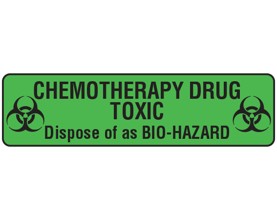 CW-13 Fluorescent Green 1/2" x 2" Chemotherapy Drug Disposal Labels - With Imprint: CHEMOTHERAPY DRUG / TOXIC / DISPOSE OF AS BIOHAZARD