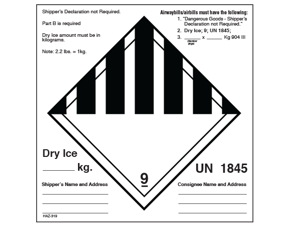 Dry Ice Hazmat Label