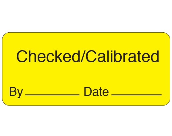 ME-11-2 Yellow 1" x 2-1/4" Biomedical Engineering Equipment Labels - With Imprint: Checked/Calibrated / By _____ Date _____