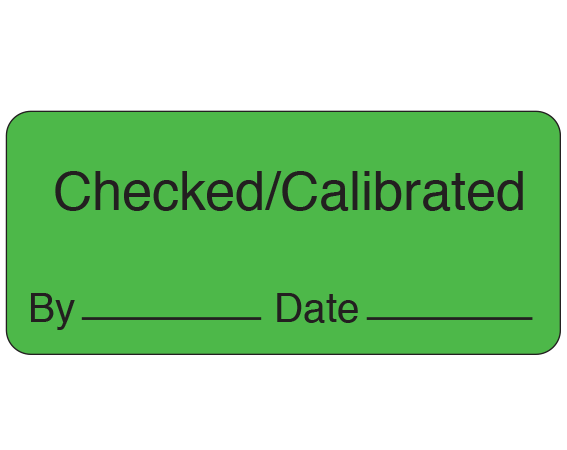 ME-11-3 Green 1" x 2-1/4" Biomedical Engineering Equipment Labels - With Imprint: Checked/Calibrated / By _____ Date _____