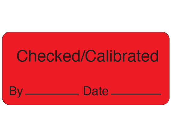 ME-11-41 Red 1" x 2-1/4" Biomedical Engineering Equipment Labels - With Imprint: Checked/Calibrated / By _____ Date _____