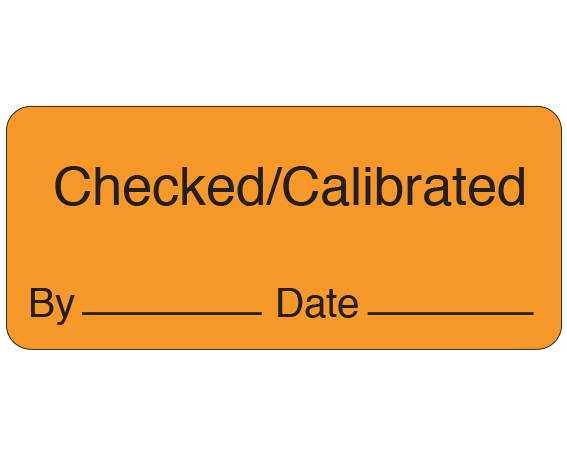 ME-11-5 Orange 1" x 2-1/4" Biomedical Engineering Equipment Labels - With Imprint: Checked/Calibrated / By _____ Date _____