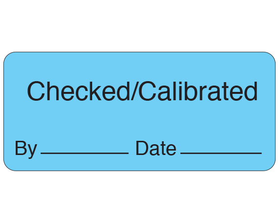 ME-11-6 Blue 1" x 2-1/4" Biomedical Engineering Equipment Labels - With Imprint: Checked/Calibrated / By _____ Date _____