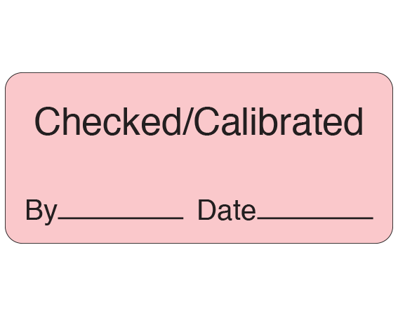 ME-11-WO-71 Pink 1" x 2-1/4" Biomedical Engineering Equipment Labels - With Imprint: Checked/Calibrated / By _____ Date _____