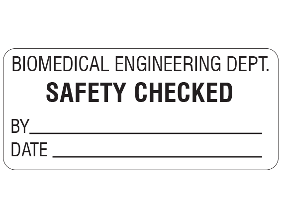 ME-12-1 White 1" x 2-1/4" Biomedical Engineering Equipment Labels - With Imprint: BIOMEDICAL ENGINEERING DEPT. / SAFETY CHECKED / BY _____ / DATE _____