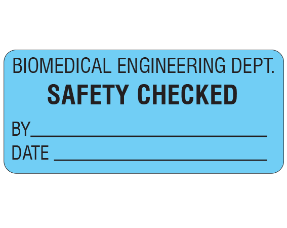 ME-12-6 Blue 1" x 2-1/4" Biomedical Engineering Equipment Labels - With Imprint: BIOMEDICAL ENGINEERING DEPT. / SAFETY CHECKED / BY _____ / DATE _____