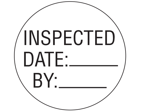 ME-15-1 White 1" DIAMETER Biomedical Engineering Equipment Labels - With Imprint: INSPECTED / DATE: _____ / BY: _____