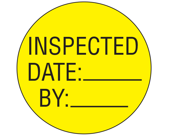ME-15-2 Yellow 1" DIAMETER Biomedical Engineering Equipment Labels - With Imprint: INSPECTED / DATE: _____ / BY: _____