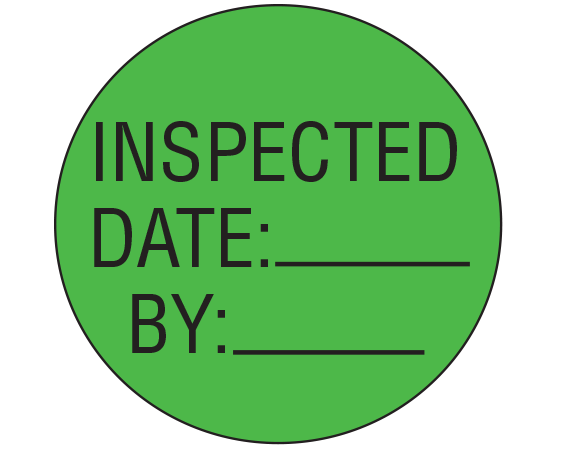 ME-15-3 Green 1" DIAMETER Biomedical Engineering Equipment Labels - With Imprint: INSPECTED / DATE: _____ / BY: _____