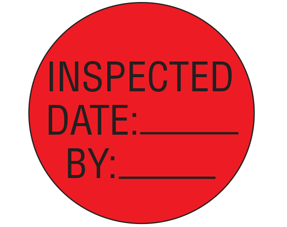 ME-15-4 Red 1" DIAMETER Biomedical Engineering Equipment Labels - With Imprint: INSPECTED / DATE: _____ / BY: _____