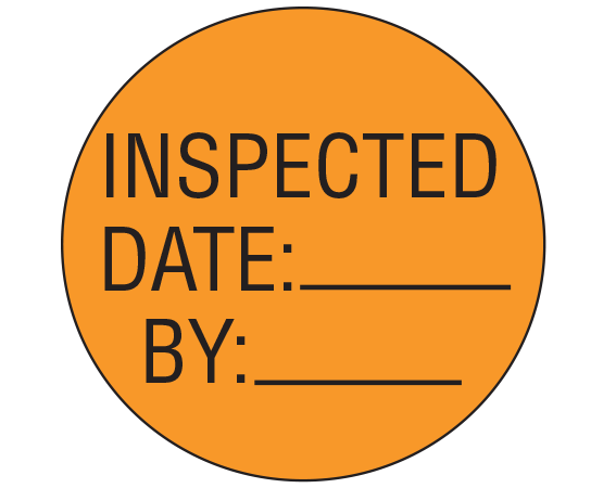 ME-15-5 Orange 1" DIAMETER Biomedical Engineering Equipment Labels - With Imprint: INSPECTED / DATE: _____ / BY: _____