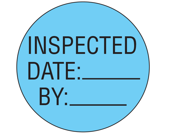 ME-15-6 Blue 1" DIAMETER Biomedical Engineering Equipment Labels - With Imprint: INSPECTED / DATE: _____ / BY: _____