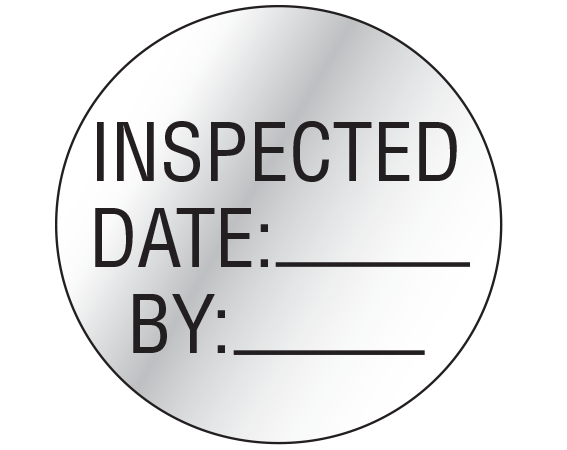 ME-15-SM1 Silver 1" DIAMETER Biomedical Engineering Equipment Labels - With Imprint: INSPECTED / DATE: _____ / BY: _____